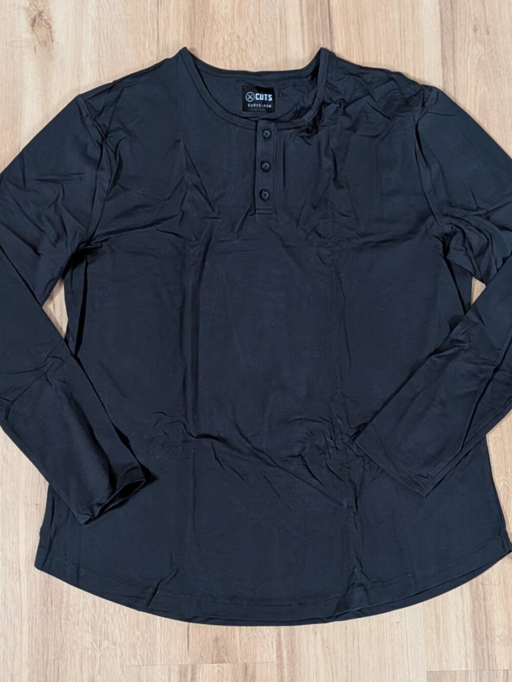 New Cuts Clothing Pyca Pro Long Sleeve Henley Curve Hem Night Owl Black XXL